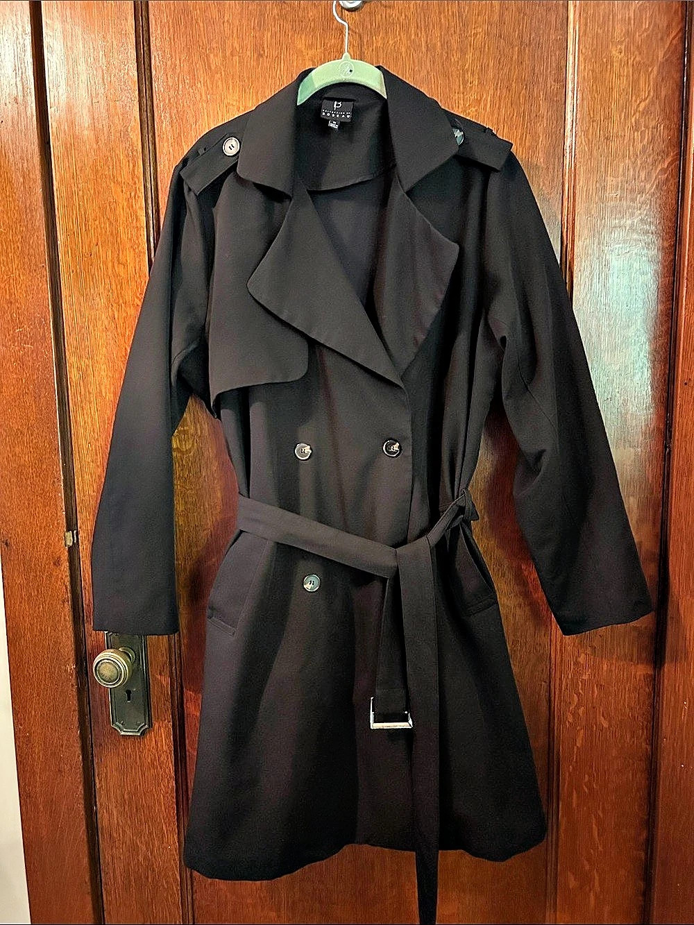Bobeau Black Belted Trench Coat 1X Like New